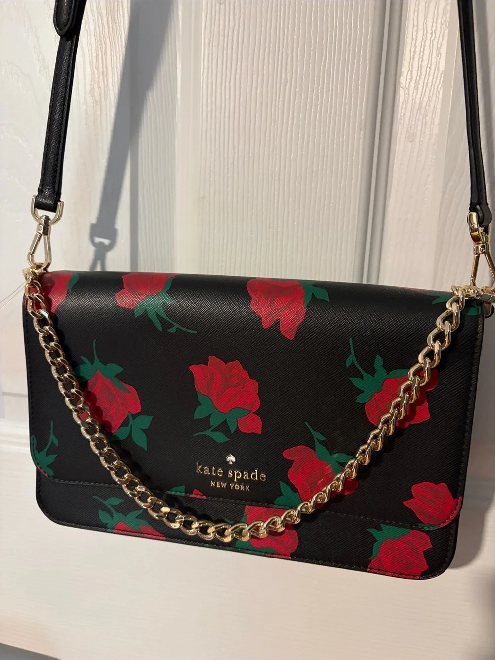 kate spade Black Crossbody with Red Rose Print